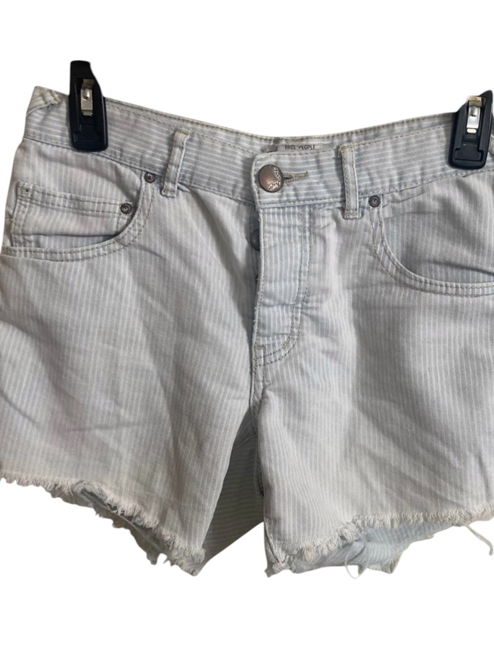 Free People Light Blue White Stripes Frayed Hem Denim Shorts - Casual Sz 25 - Picture 4 of 13
